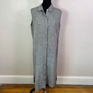 Chicos Design Grey 100% Linen Sleeveless Maxi Button Front Shirt Dress 2 (L/12)